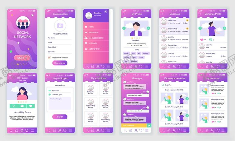 编号：95344609200417527403【酷图网】源文件下载-紫色系APP界面设计