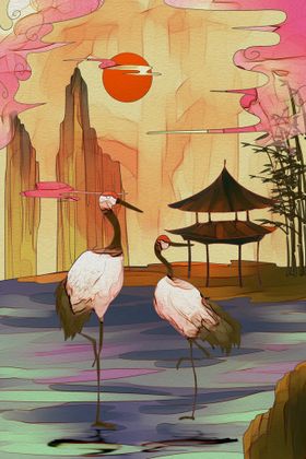 中国风背景小清新展板卡通书法