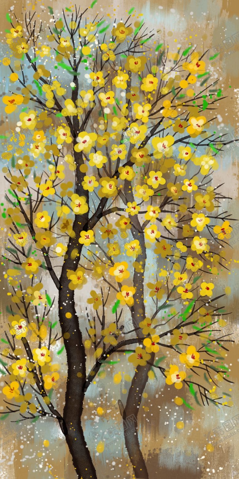 编号：37264311010847083143【酷图网】源文件下载-树木色彩水彩壁画墙画素材