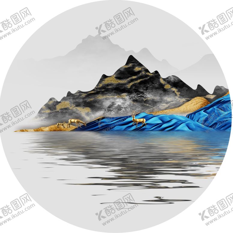 编号：10283101170421554162【酷图网】源文件下载-山脉湖泊圆形挂画装饰画