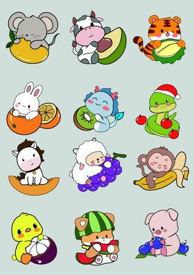 可爱动物卡通图案集合生肖
