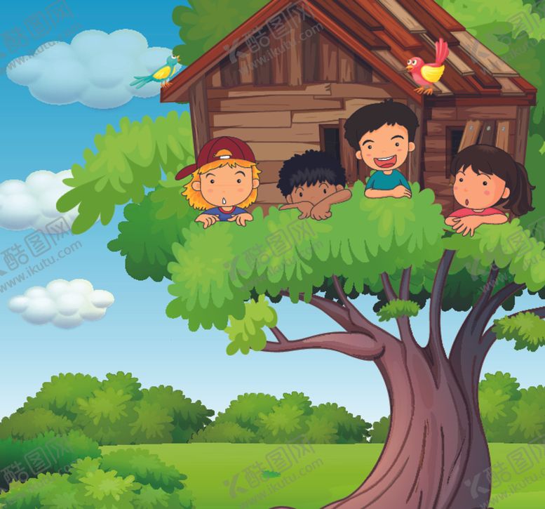编号：28327610050226178421【酷图网】源文件下载-卡通儿童和树屋