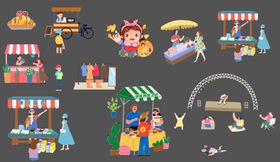 水果插画卡通摊位