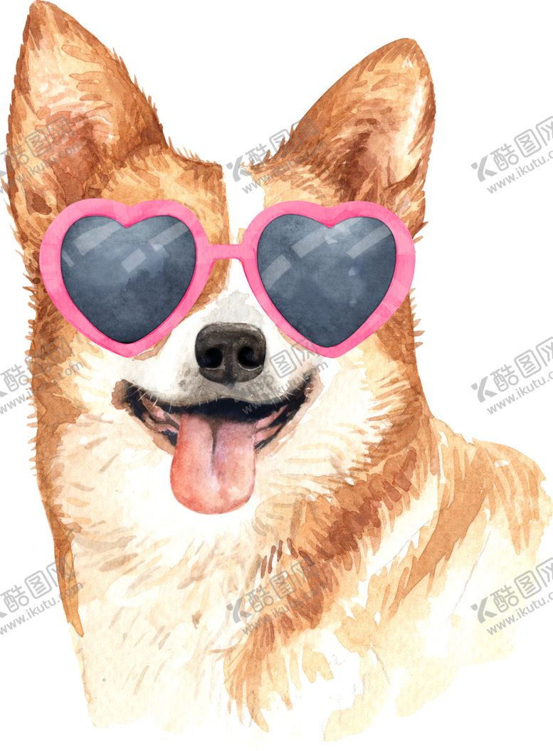 编号：62073409090530407584【酷图网】源文件下载-水彩绘画可爱小狗