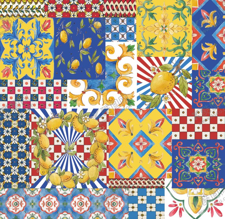 编号：23913504051817251007【酷图网】源文件下载-多彩几何花卉拼接图案