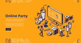 线上派对视频聚会创意插画