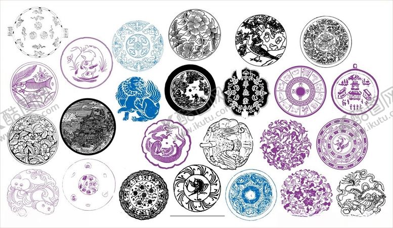 编号：24018211021518066978【酷图网】源文件下载-圆形花边边框传统图案花纹
