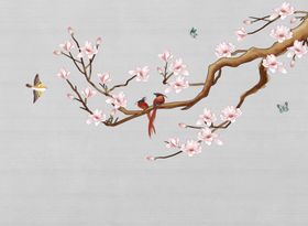 工笔花鸟背景墙装饰画