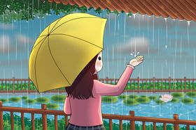 屋檐下看雨