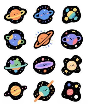 可爱卡通行星图标集合