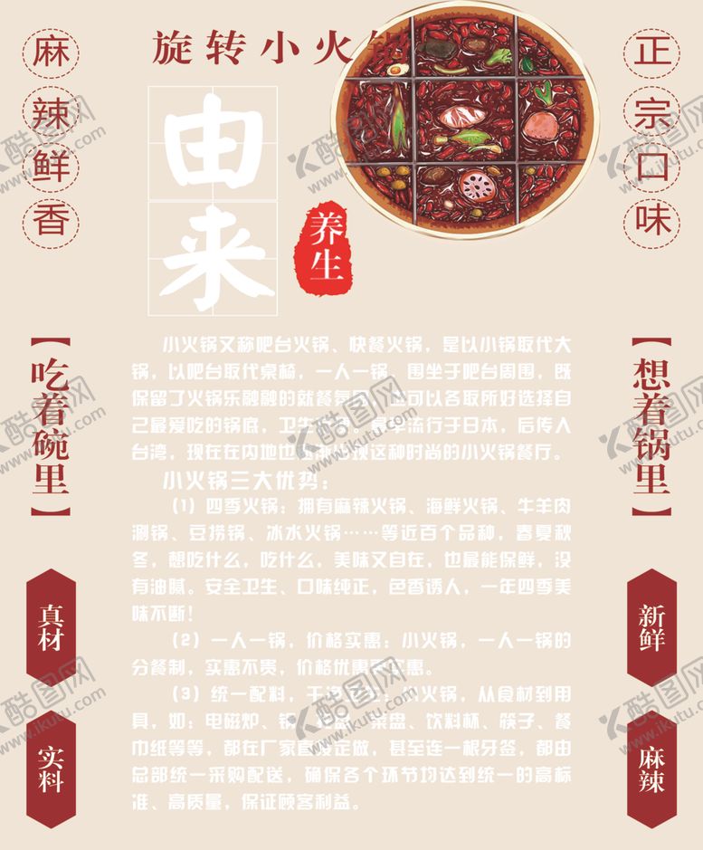 编号：78748605050718551588【酷图网】源文件下载-旋转小火锅由来历史海报