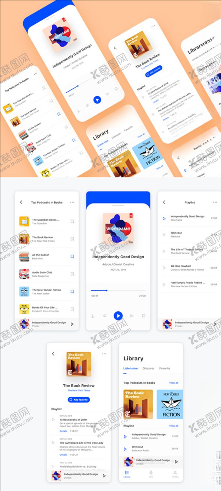 编号：79986909251358113420【酷图网】源文件下载-xd音频博客蓝色UI设计列表页