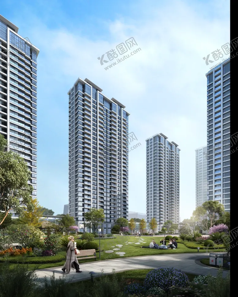 编号：15351104130109208586【酷图网】源文件下载-小区别墅洋房园林景观效果图图片