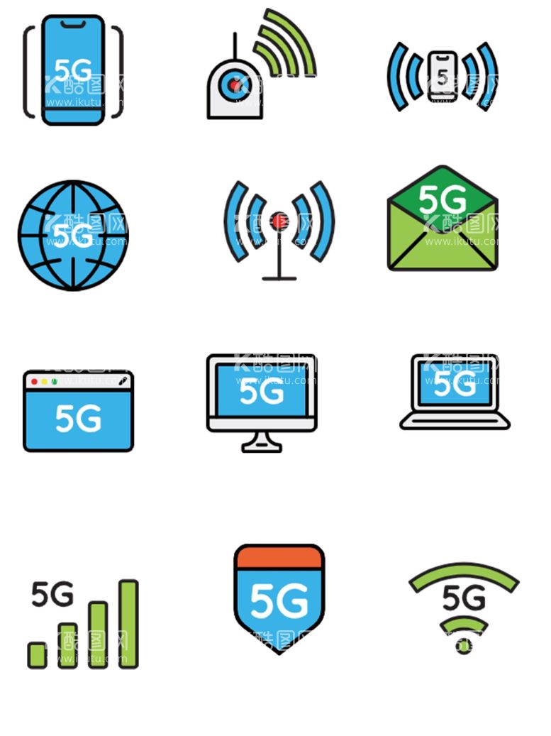 编号：61911011252209417137【酷图网】源文件下载-5G通信小清新标签图标免扣