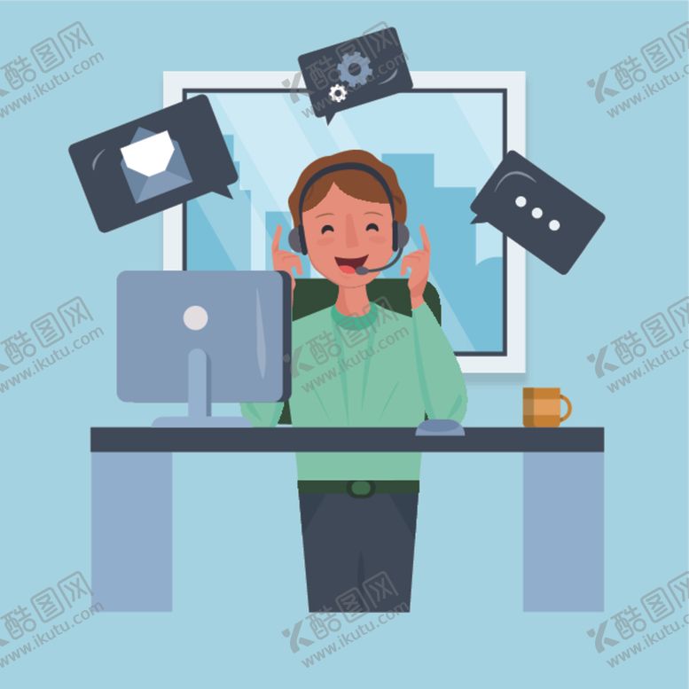 编号：47817710070802405707【酷图网】源文件下载-卡通客服人员