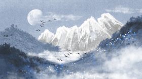 山水复古水墨水彩背景海报素材