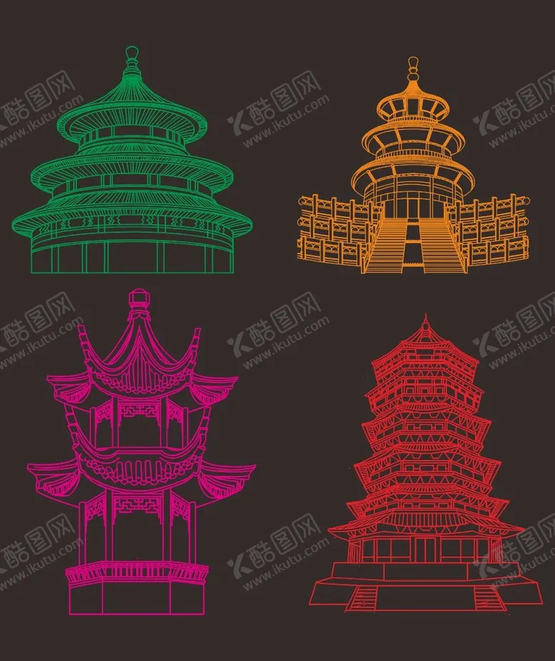 编号：71774411130825244817【酷图网】源文件下载-古建筑线描矢量
