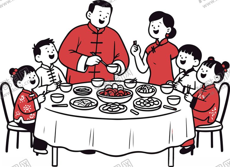 编号：69516304022026532303【酷图网】源文件下载-一家人围坐吃团圆饭