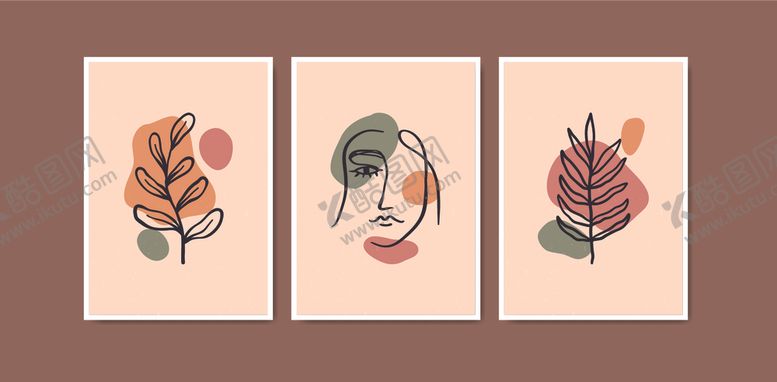 编号：89817010022115523002【酷图网】源文件下载-简约植物人物插画三幅