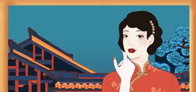 国潮背景宣传装饰画新中式山水画