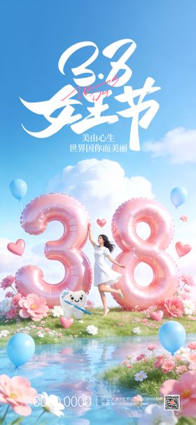 浪漫粉色气球三八妇女节口腔海报