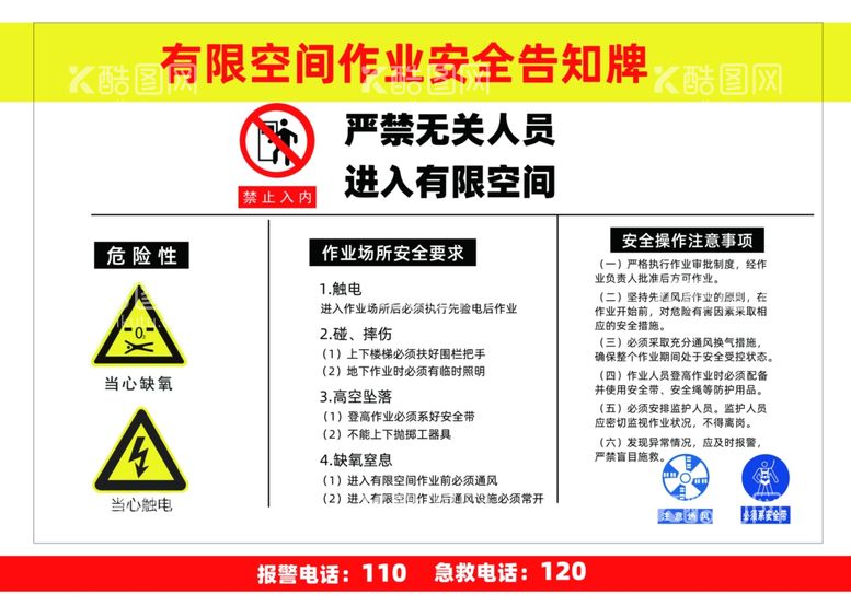 编号：22356311281343407991【酷图网】源文件下载-有限空间作业安全告知牌