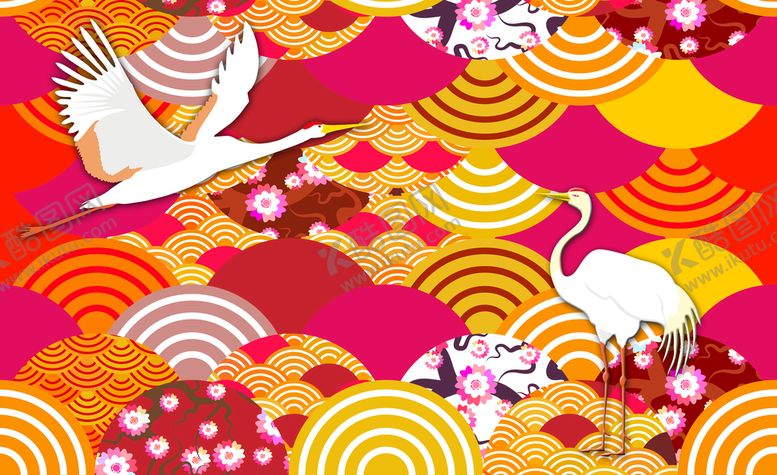 编号：85179209281055001567【酷图网】源文件下载-古典仙鹤装饰画插画