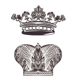 素描皇冠矢量图黑白画大