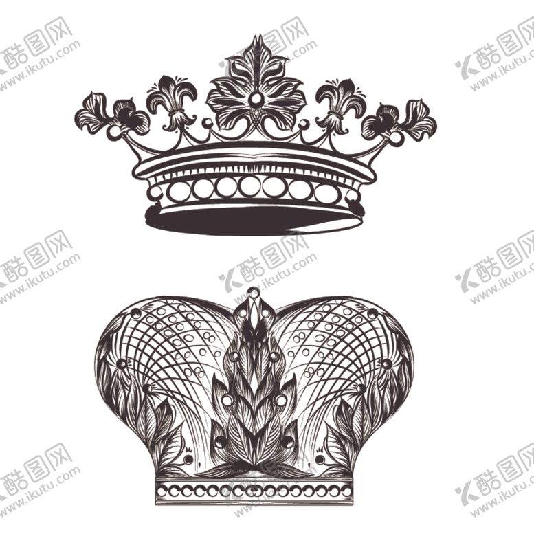 编号：27096810281931561691【酷图网】源文件下载-素描皇冠矢量图黑白画大