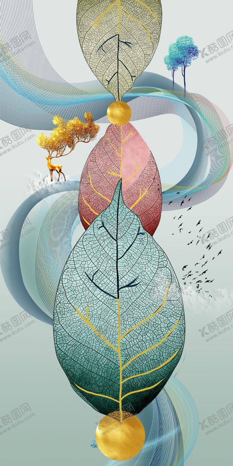 编号：98156607140648573567【酷图网】源文件下载-创意线条叶脉装饰画