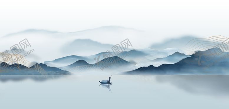 编号：21531404071852096103【酷图网】源文件下载-水墨山水间的孤舟