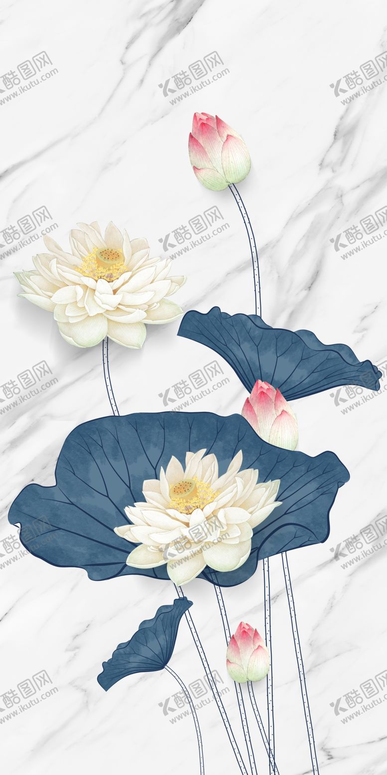 编号：63814010290701354759【酷图网】源文件下载-荷花荷叶大理石纹玄关图