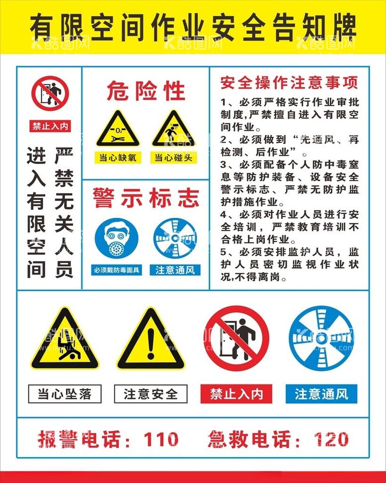 编号：90451012230952553722【酷图网】源文件下载-有限空间作业告知牌