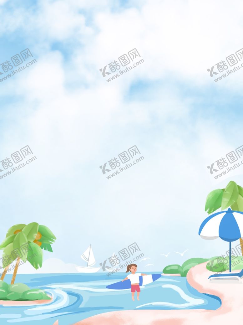 编号：86961309200003056393【酷图网】源文件下载-卡通海洋沙滩背景
