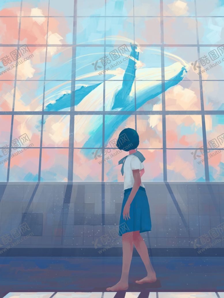 编号：31853709240423507885【酷图网】源文件下载-蓝色梦幻鲸鱼治愈插画