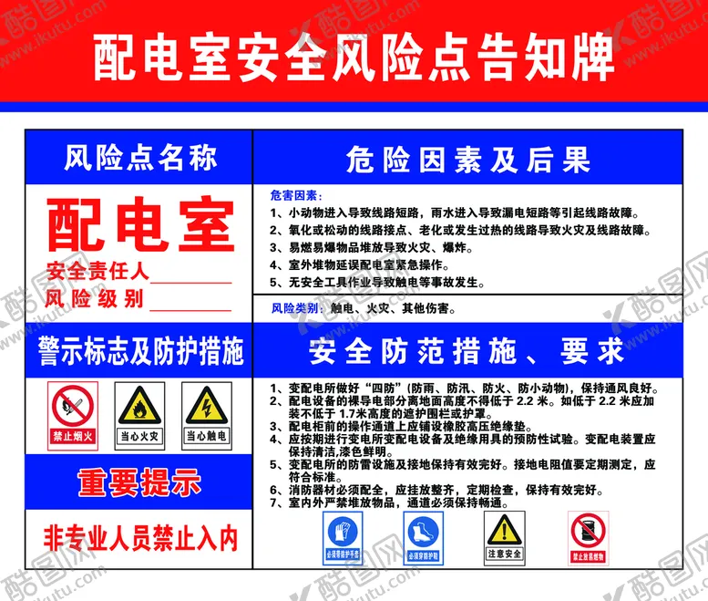 编号：23687909141658597325【酷图网】源文件下载-配电室安全风险点告知牌