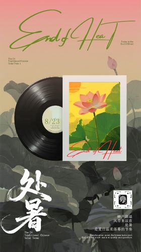 粉色唱片荷花落日处暑时节海报