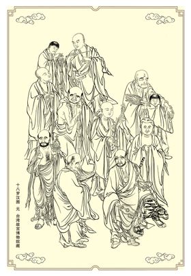 十八罗汉白描图