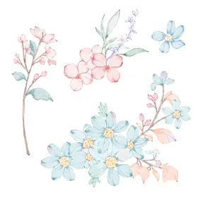 水彩花卉叶子矢量图片素材