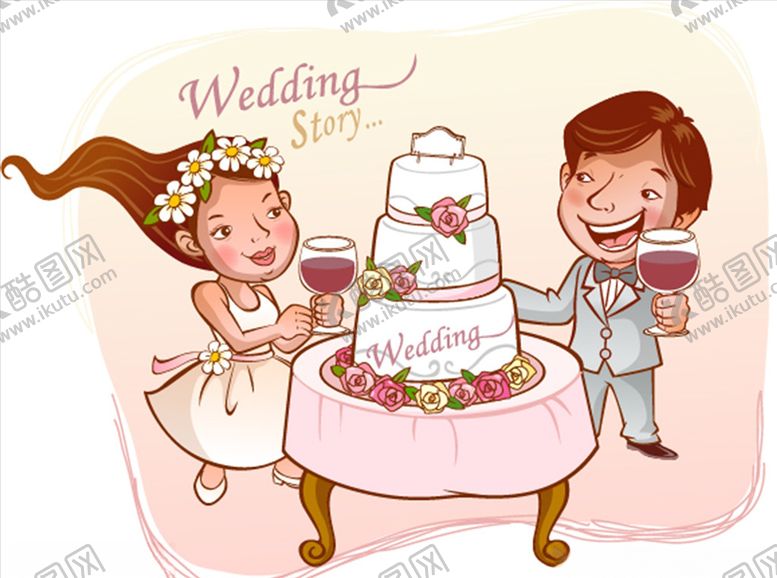编号：76074309191647419698【酷图网】源文件下载-卡通新郎新娘