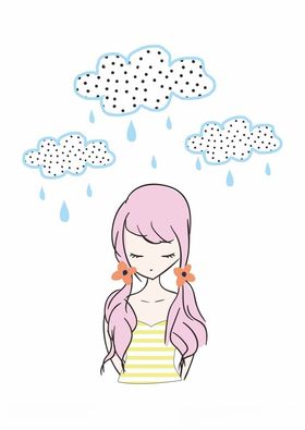 马尾小女生雨天云朵