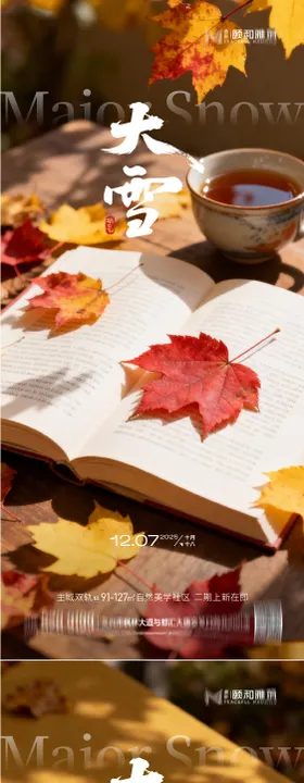 大雪节气落叶移动端海报