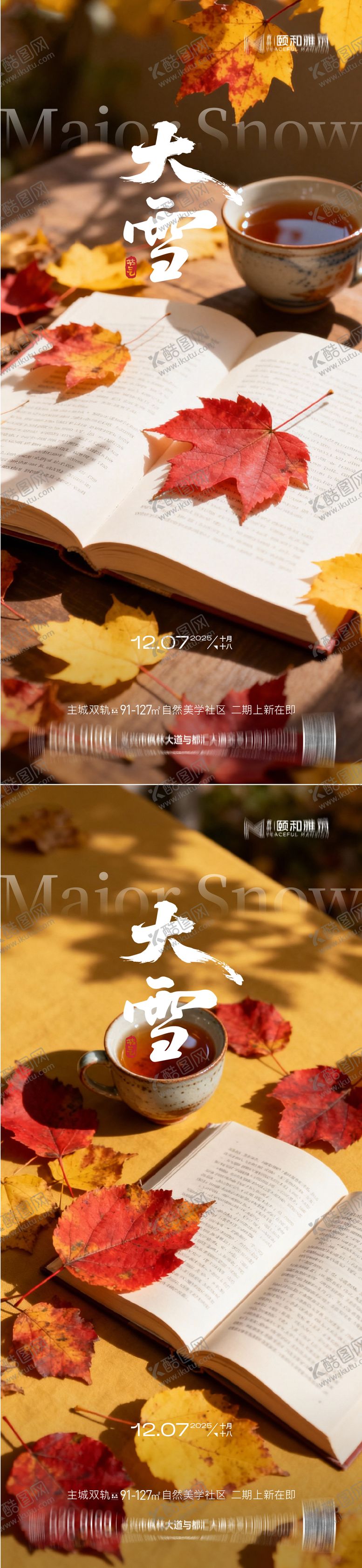 编号：87726012020207127386【酷图网】源文件下载-大雪节气落叶移动端海报