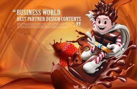 草莓奶昔巧克力卡通人广告