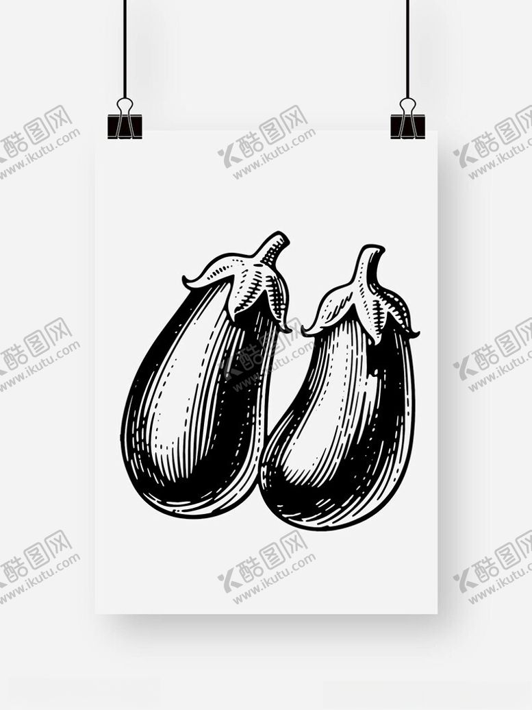编号：15311909251656333851【酷图网】源文件下载-黑白手绘茄子艺术插画