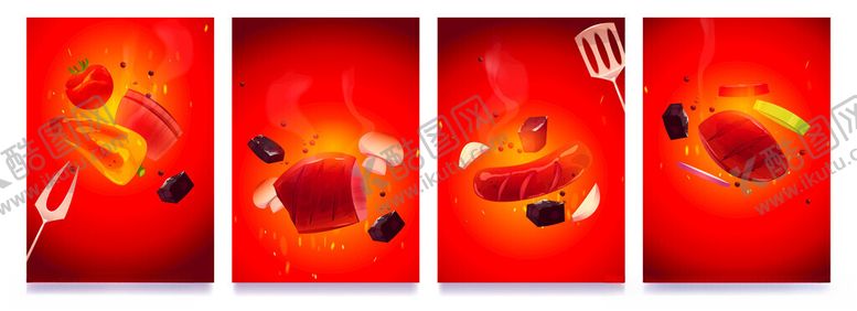 编号：54105909201647072111【酷图网】源文件下载-红色背景上的BBQ烧烤插画