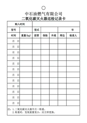 二氧化碳灭火器巡检记录卡