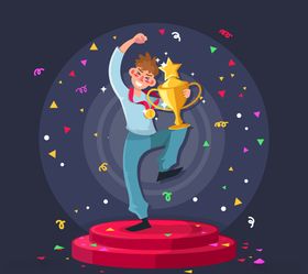 创意获得奖杯的男子矢量素材