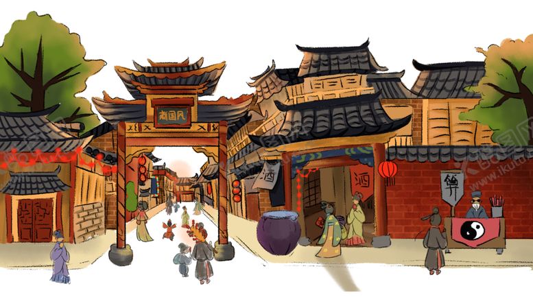 编号：73274812102249355357【酷图网】源文件下载-古风建筑人物