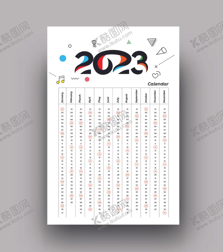 编号：94607612071831486031【酷图网】源文件下载-2023竖版日历